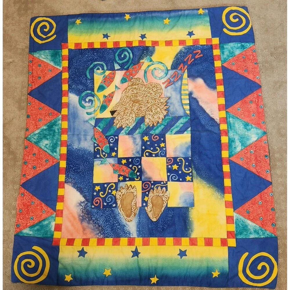 Handmade Sleeping Teddy Bear Quilt 37x 32